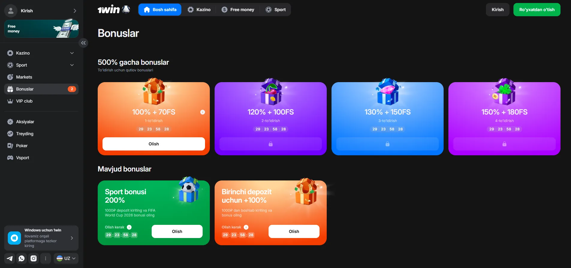 1Win Casino oʻyinlari